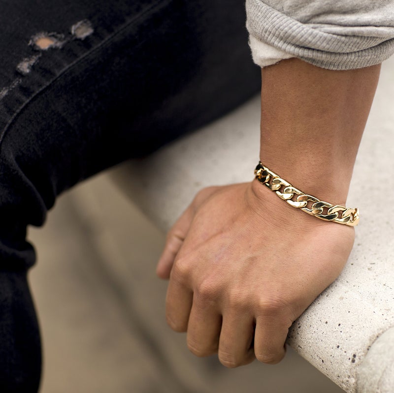 LIFETIME JEWELRY 11mm Flat Cuban Link Chain Bracelet for Men & Women 24k Gold Plated (Gold, 9 inches) - Image 2